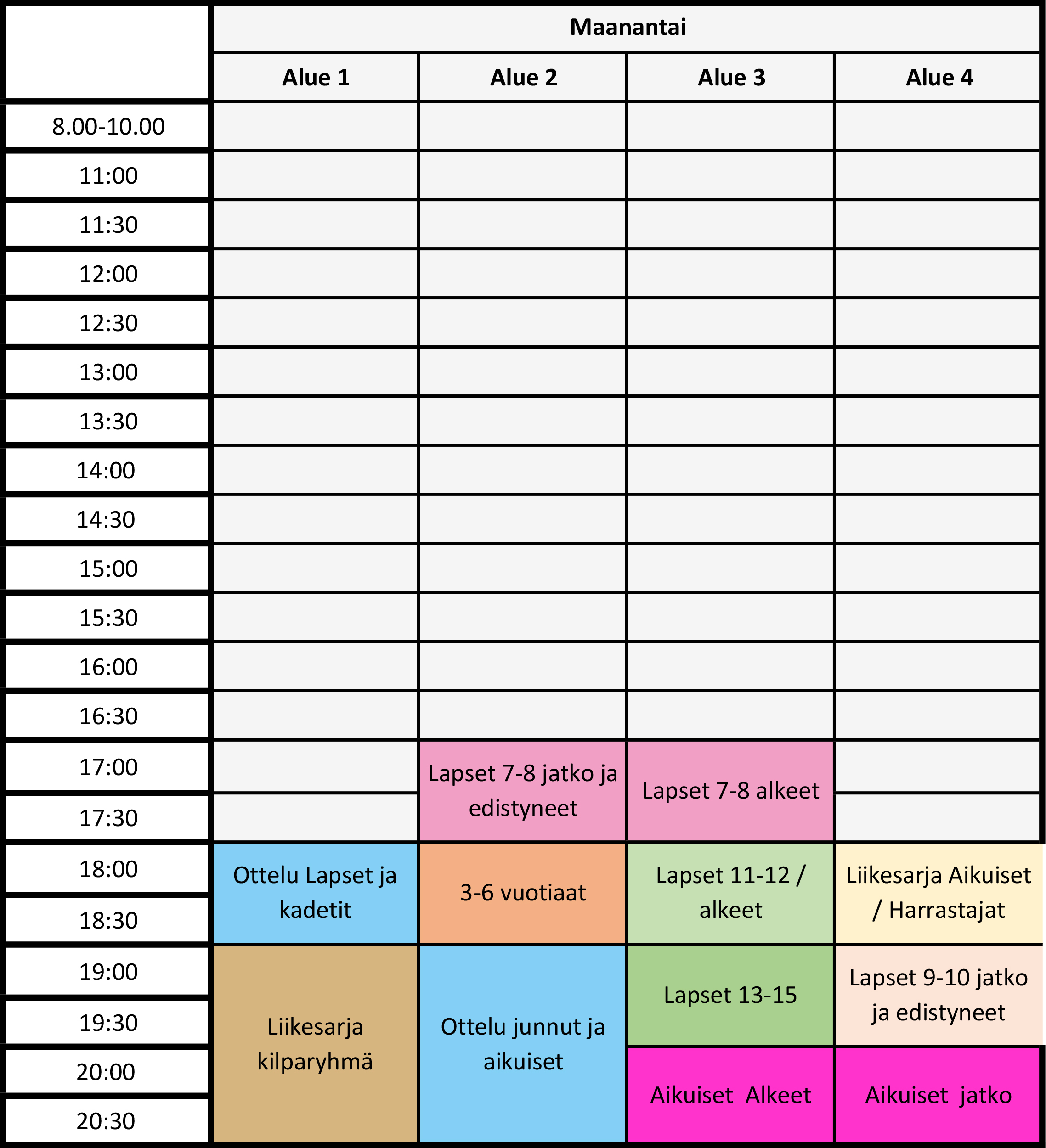 Расписание тренировок по тхэквондо на понедельник