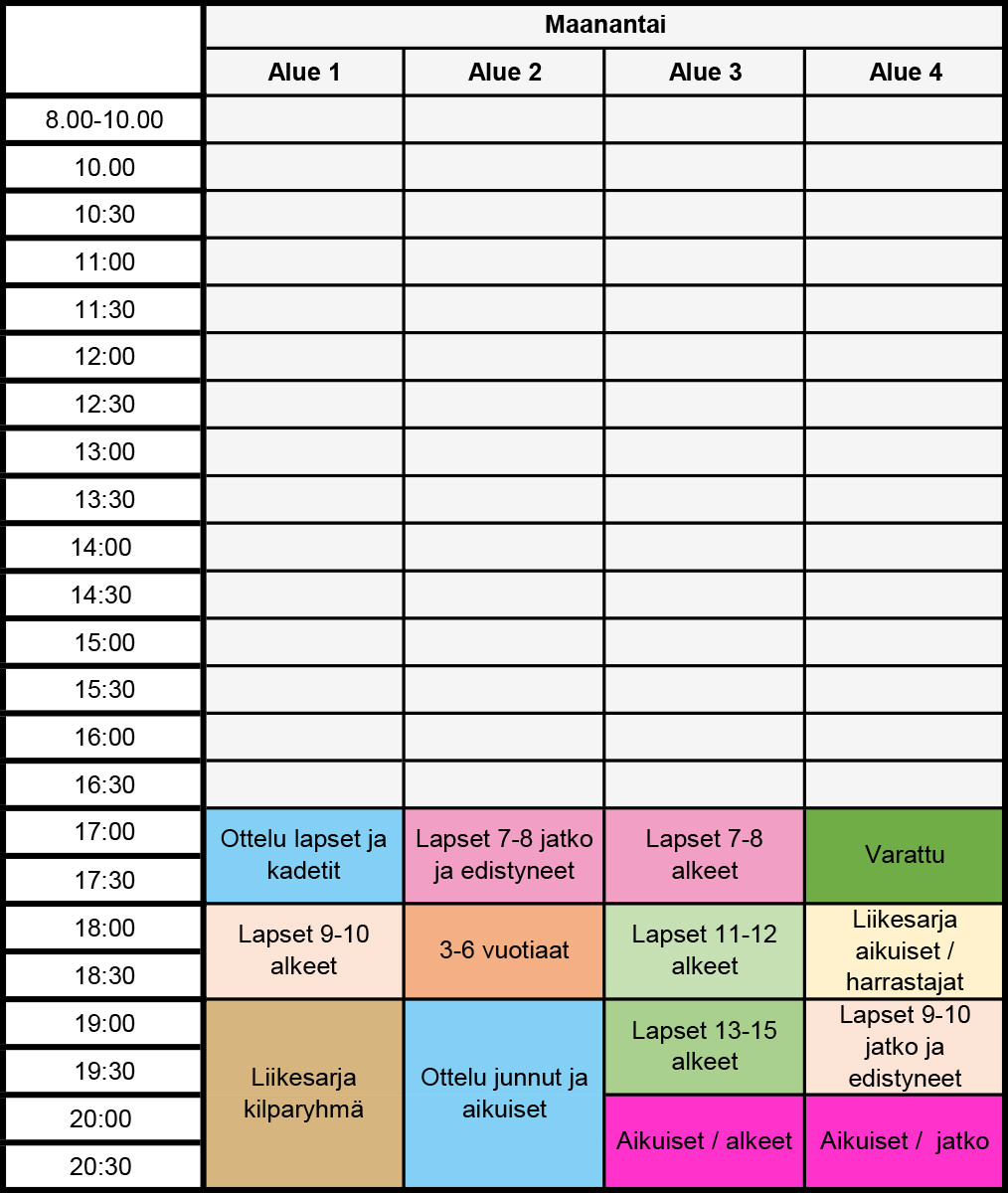 برنامه تمرینی تکواندو دوشنبه